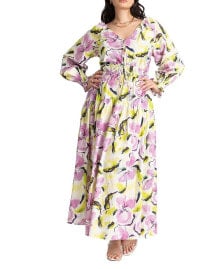 ELOQUII plus Size Printed V Neck Maxi Dress - 28, Abstract Floral Flourish