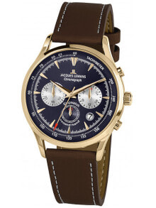 Мужские наручные часы с коричневым кожаным ремешком Jacques Lemans 1-2068K Retro Classic chrono mens 41mm 5ATM