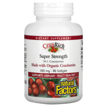 Фрукты и ягоды natural Factors, CranRich, Клюква, Супер сила, 90 гелевых капсул