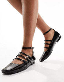 Купить обувь Public Desire: Public Desire Sherry strappy mary jane ballet flats in black patent