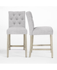 Linen Fabric Tufted Counter Stool (Set of 2)