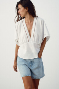 Wide sleeve top with lace trims