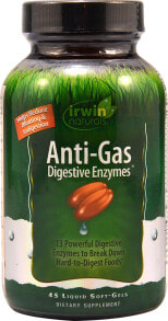 Пищеварительные ферменты irwin Naturals Anti-Gas Digestive Enzymes Комплекс пищеварительных ферментов от избыточного газообразования и вздутия живота 45 гелевых капсул