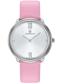 Женские наручные кварцевые часы  Hanowa 16-6072.02.001.04  сталь с PVD покрытием,  циферблат серебристый, браслет кожаный ремешок.