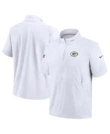 Nike men's White Green Bay Packers Sideline Coach Short Sleeve Hoodie Quarter-Zip Jacket