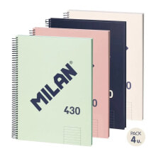 MILAN Pack Of 4 A4 Spiral Notebook With Hard Cover Lined Paper 7 mm 80 Sheets Of 95gr/m² 430 Since 1918 Collection