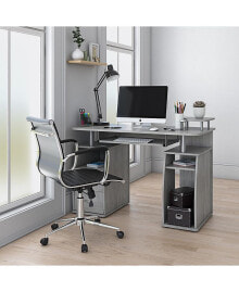 Simplie Fun complete Computer Workstation Desk With Storage, Grey