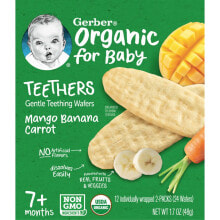 Купить товары для детского питания и кормления Gerber: Organic for Baby, Gentle Teething Wafers, 7+ Months, Mango Banana Carrot, 12 Individually Wrapped 2-Packs, 2 Wafers Each