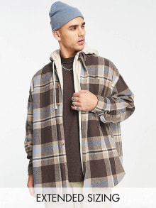 Мужская верхняя одежда aSOS DESIGN extreme oversized brushed flannel check shacket in brown