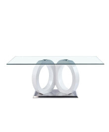 Simplie Fun modern Design Tempered Glass Dining Table with MDF Middle Support and Stainless Steel Base