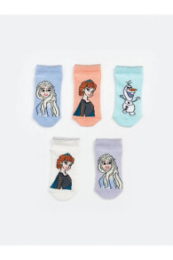 Elsa Desenli Kız Çocuk Patik Çorap 5'li