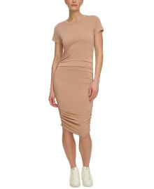 DKNY women's Ruched Short-Sleeve Dress