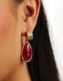 Купить женские аксессуары Petit Moments: Petit Moments hoop tear drop earrings in red/gold