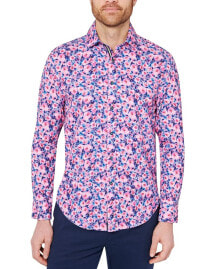 Society of Threads men's Slim-Fit Pink Floral Performance Shirt