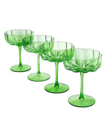 The Wine Savant glass Flower Vintage-Like Wavy Petals Wave Glass Coupes 7 oz Cocktail Glasses, Set of 2