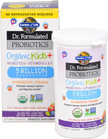 Пребиотики и пробиотики garden of Life Dr. Formulated Probiotics Organic Kids Plus Пробиотики с витаминами С и D для детей 14 штаммов 5 млрд КОЕ 30 жевательных таблетокc вишнево-ягодным вкусом