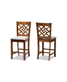 Baxton Studio nicolette Modern and Contemporary 2-Piece Fabric Upholstered and Finished Wood Counter Stool Set