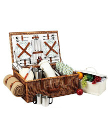 Dorset English-Style Picnic, Coffee Basket for 4 with Blanket