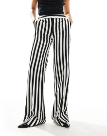 Mango stripe straight leg trousers in black and white купить онлайн