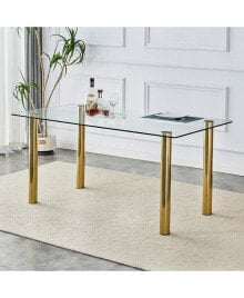 Simplie Fun a modern minimalist style glass dining table. Transparent tempered glass tabletop with a thic
