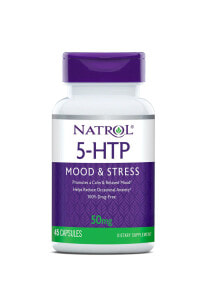 Витамины и БАДы для нервной системы Natrol 5-HTP  Пищевая добавка с гидрокситриптофаном для поддержки спокойствия и хорошего настроения 50 мг 45 капсул