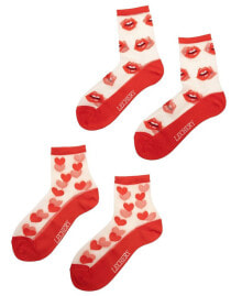 Купить женские носки LECHERY: Women's Hearts Lips 2 Pairs of Sheer Crew Socks