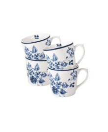 Laura Ashley blueprint Collectables 9 Oz China Rose Mugs in Gift Box, Set of 4