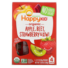 Детское пюре happy Family Organics, Happy Kid, органическое яблоко, свекла, клубника и киви, 4 пакетика по 90 г (3,17 унции)