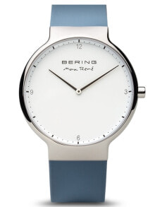 Мужские наручные часы с ремешком Мужские наручные часы с синим резиновым ремешком Bering 15540-700 Max Ren Mens 40mm 5ATM