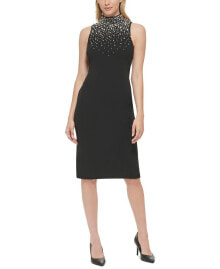 KARL LAGERFELD PARIS women's Embellished Mock Neck Dress