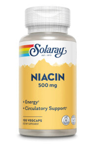 Витамины группы B Solaray Niacin - Ниацин для поддержки энергии и кровообращения 500 мг 100 веганских капсул