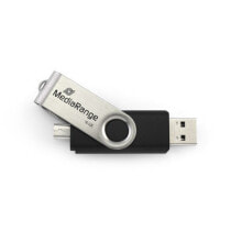 MEDIARANGE MR932-2 - 32 GB - USB Type-A / Micro-USB - 2.0 - 15 MB/s - Swivel - Black - Silver