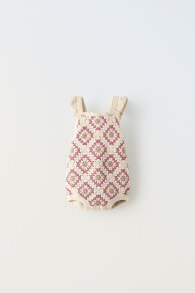 Knit crochet romper with flower detail