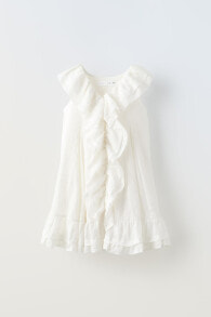 Embroidered dress with jabot frill