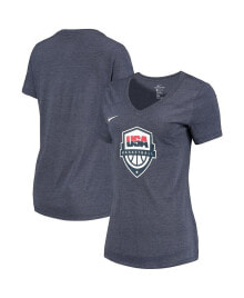 Nike women's Heathered Blue USA Basketball Team Logo Tri-Blend V-Neck T-shirt