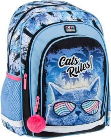 Детские рюкзаки и ранцы для школы для девочек Школьный рюкзак для девочек Starpak синий цвет, с принтом кошки