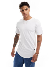 Only & Sons – Longline-T-Shirt in Weiß mit abgerundetem Saum