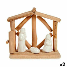 Christmas nativity set White Natural Wood Ceramic 17 x 14,5 x 8 cm (2 Units)