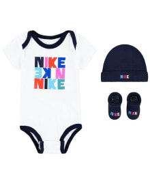 Nike baby Boys Neutral Logo Bodysuit, Hat and Booties Gift Box Set, 3-Piece