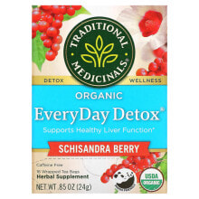 Травяные сборы и чаи traditional Medicinals, Organic EveryDay Detox, Caffeine Free, Schisandra Berry, 16 Wrapped Tea Bags, 0.05 oz (1.5 g) Each