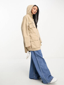 Женские парки aSOS DESIGN oversized washed parka with cargo pockets in sand