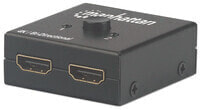 Manhattan HDMI Switch 2-Port - 4K@30Hz - Bi-Directional - Black - Displays output from x1 HDMI source to x2 HD displays (same output to both displays) or Connects x2 HDMI sources to x1 display - Manual Selection - No external power required - 3 Year Warra