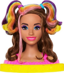 Lalka Barbie Mattel Głowa do stylizacji Neonowa tęcza Brązowe włosy + akcesoria Color Reveal HMD80