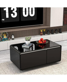 Simplie Fun smart Coffee Table With Fridge, Charging, Power, USB, Ice Water, Black