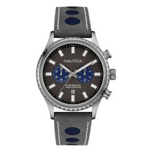 Мужские наручные часы с ремешком Мужские наручные часы с серым кожаным ремешком Nautica NAI18511G ( 43 mm)