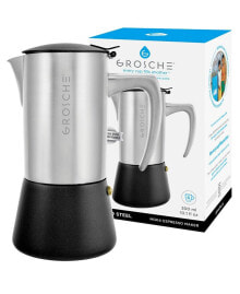 GROSCHE milano Steel Stainless Steel Stovetop Espresso Maker Moka Pot 6 Espresso Cup Size 9.3 oz