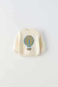 Knit sweater with embroidered hot air balloon