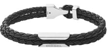 Мужской кожаный браслет черный плетеный двойной Diesel DX1247040