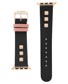 Steve Madden women's Black and Pink Synthetic Leather Band with Rose Gold-Tone Alloy Accents Compatible with 42, 44, 45, 49mm Apple Watch