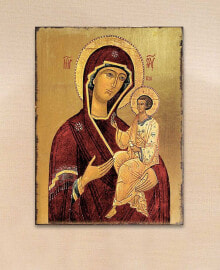 Virgin Mary Icon Gold-Tone Plated Wooden Block, 8